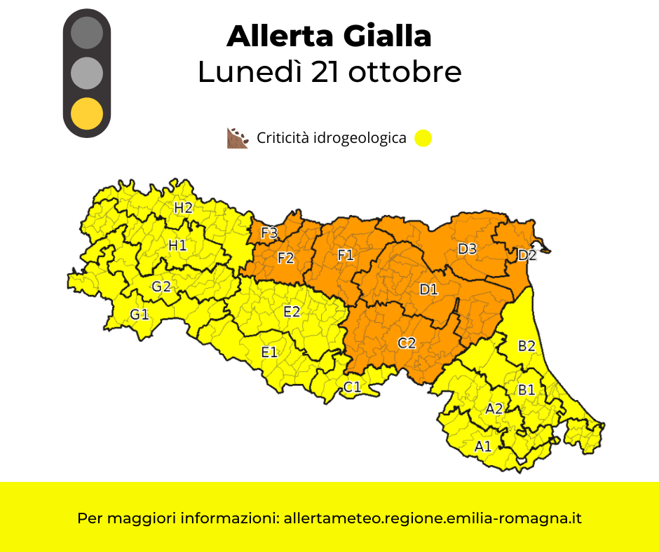 Allerta Meteo gialla lunedì 21 ottobre foto 