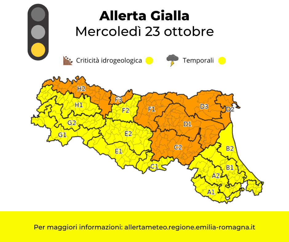 Allerta Meteo gialla mercoledì 23 ottobre foto 