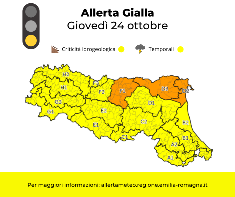 Allerta Meteo gialla giovedì 24 ottobre foto 