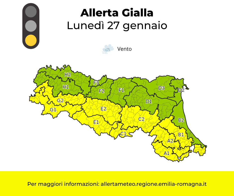 Allerta Meteo gialla lunedì 27 gennaio foto 