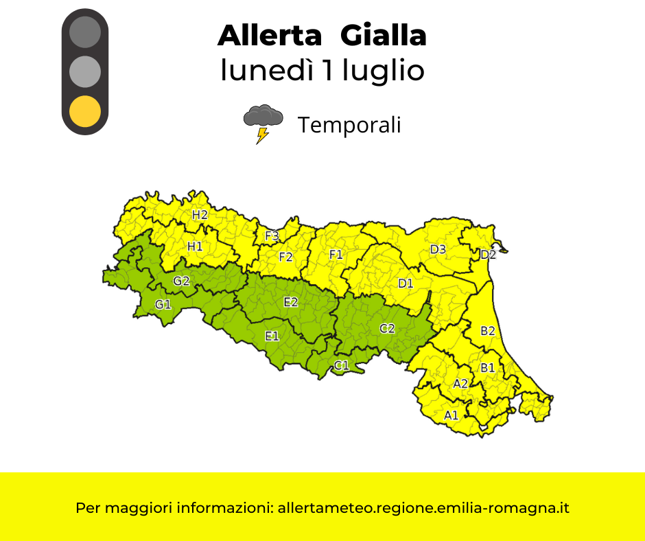 Allerta Meteo gialla - lunedì 1 luglio