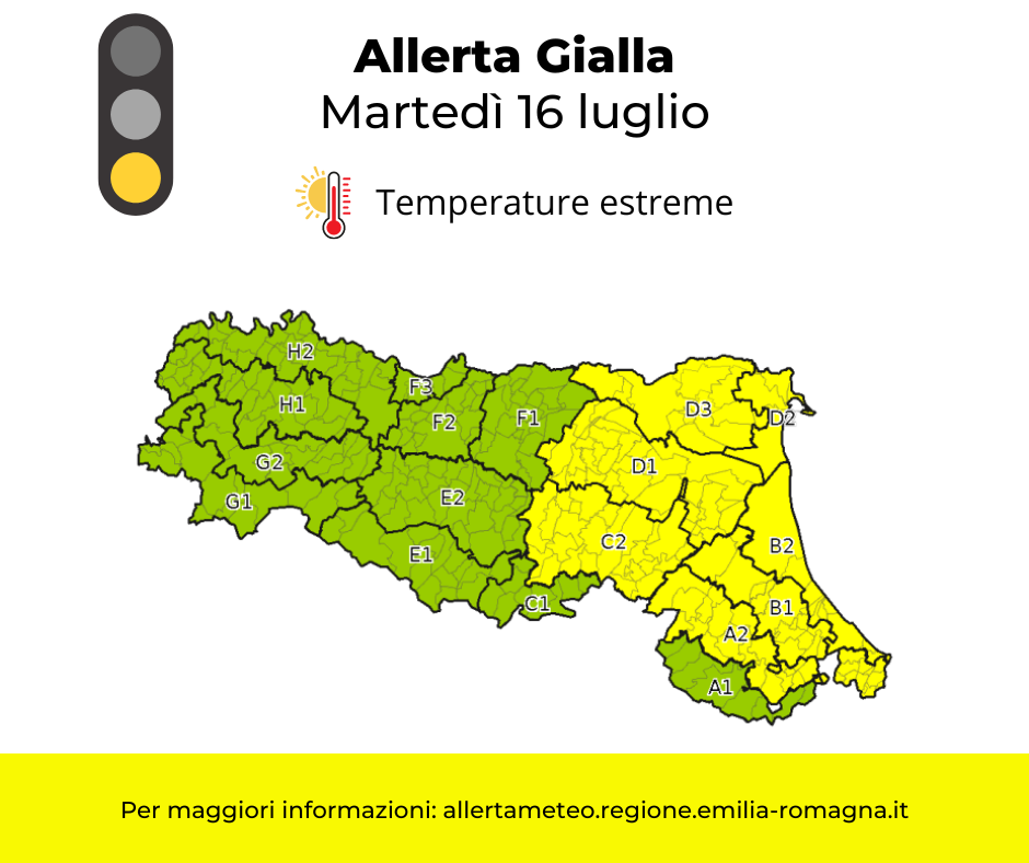 Allerta Meteo gialla - martedì 16 luglio