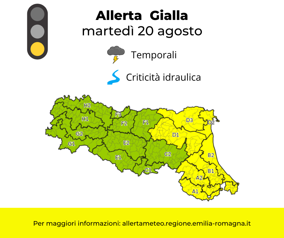 Allerta Meteo gialla -martedì 20 agosto