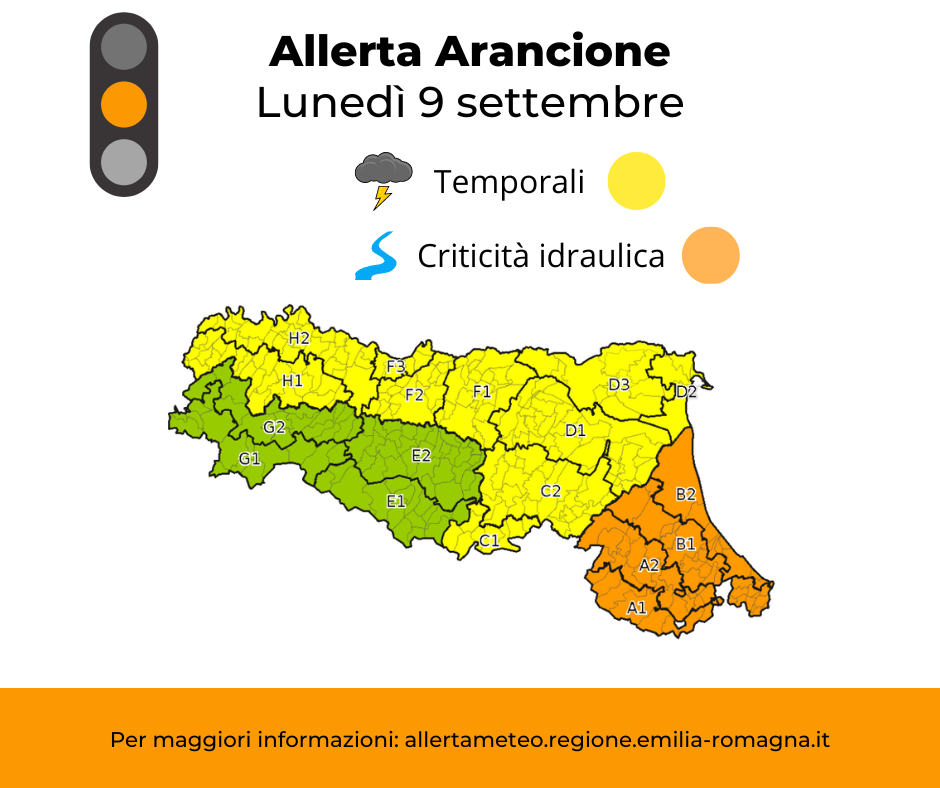 Allerta Meteo arancione - lunedì 9 settembre