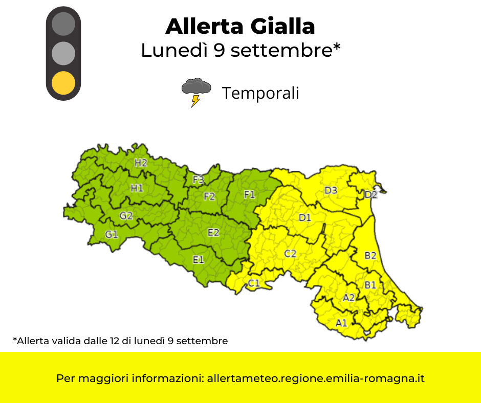 Allerta Meteo gialla - lunedì 9 e martedì 10 settembre