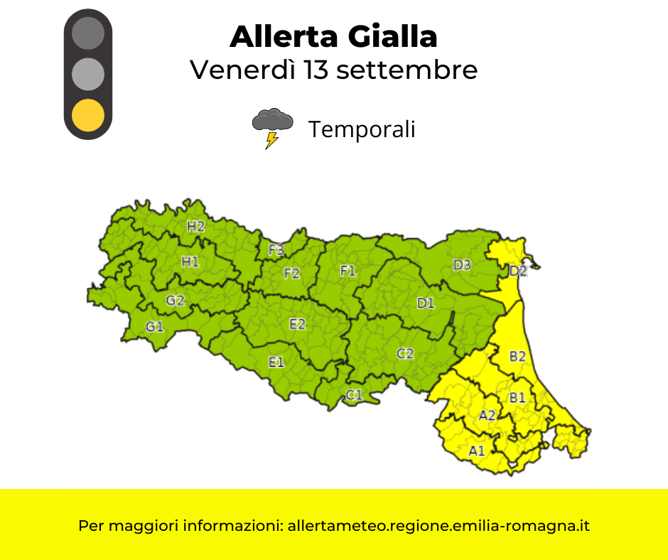 Allerta Meteo gialla - venerdì 13 settembre