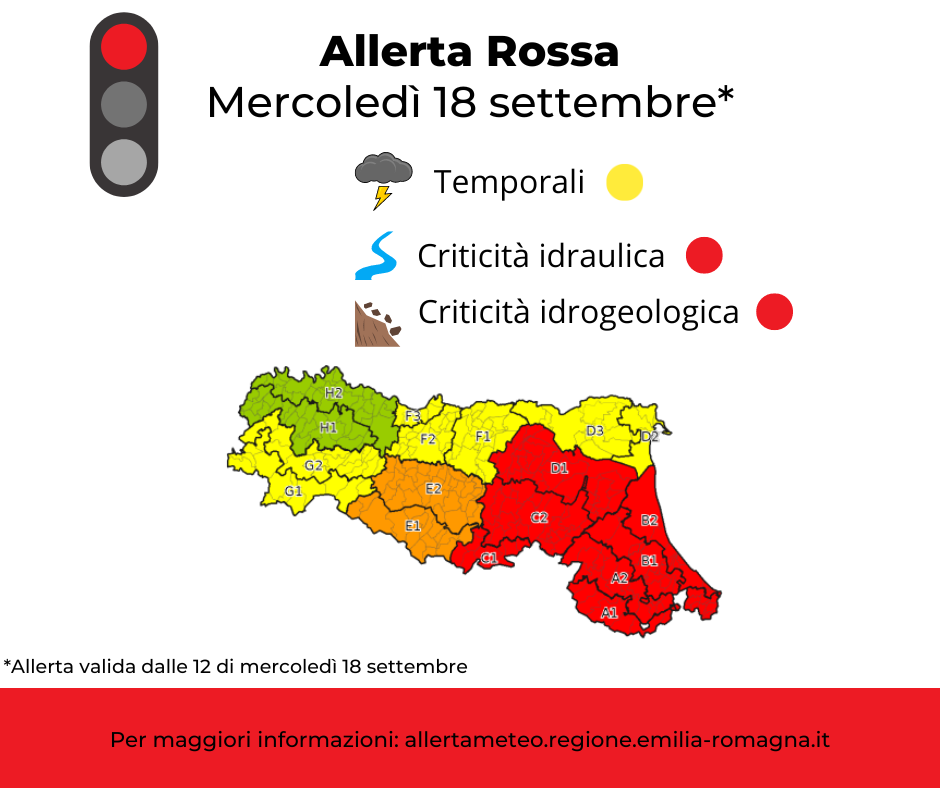 Allerta Meteo rossa - mercoledì 18 settembre