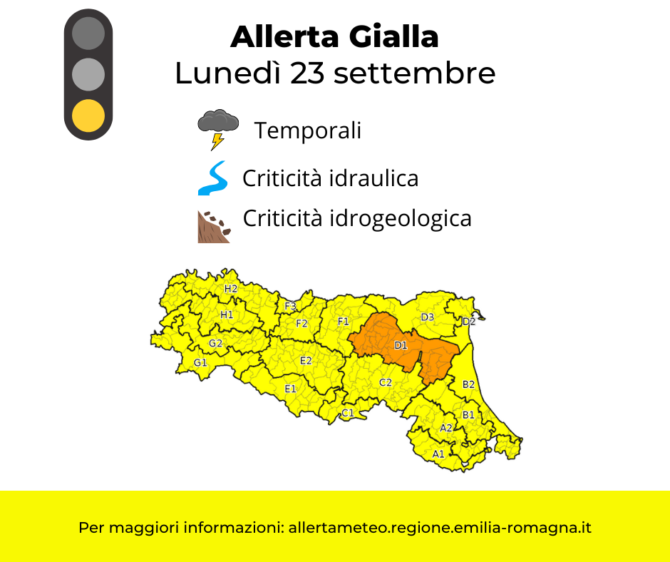 Allerta Meteo gialla - lunedì 23 settembre