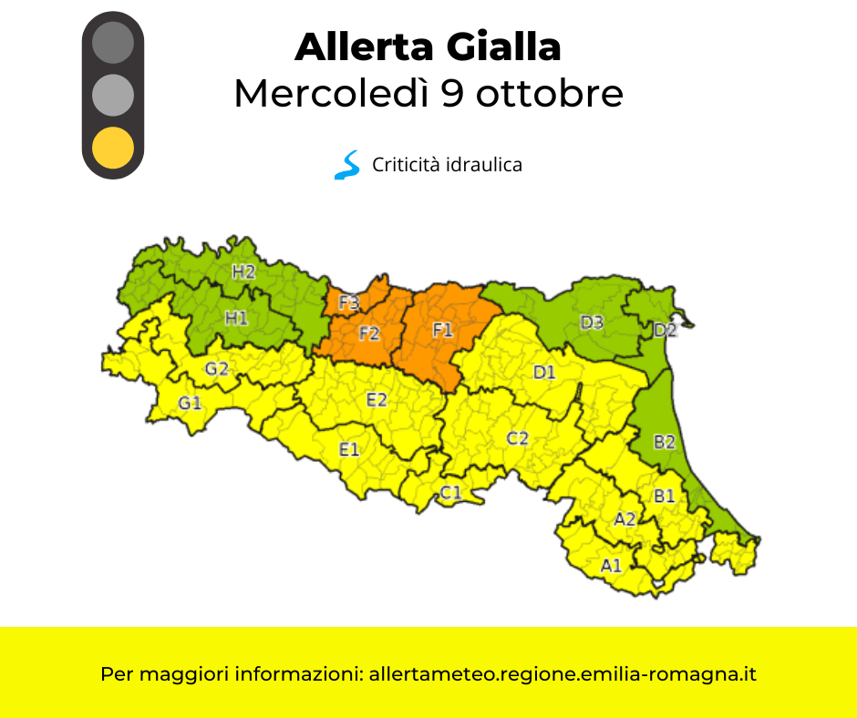 Allerta Meteo gialla mercoledì 9 ottobre