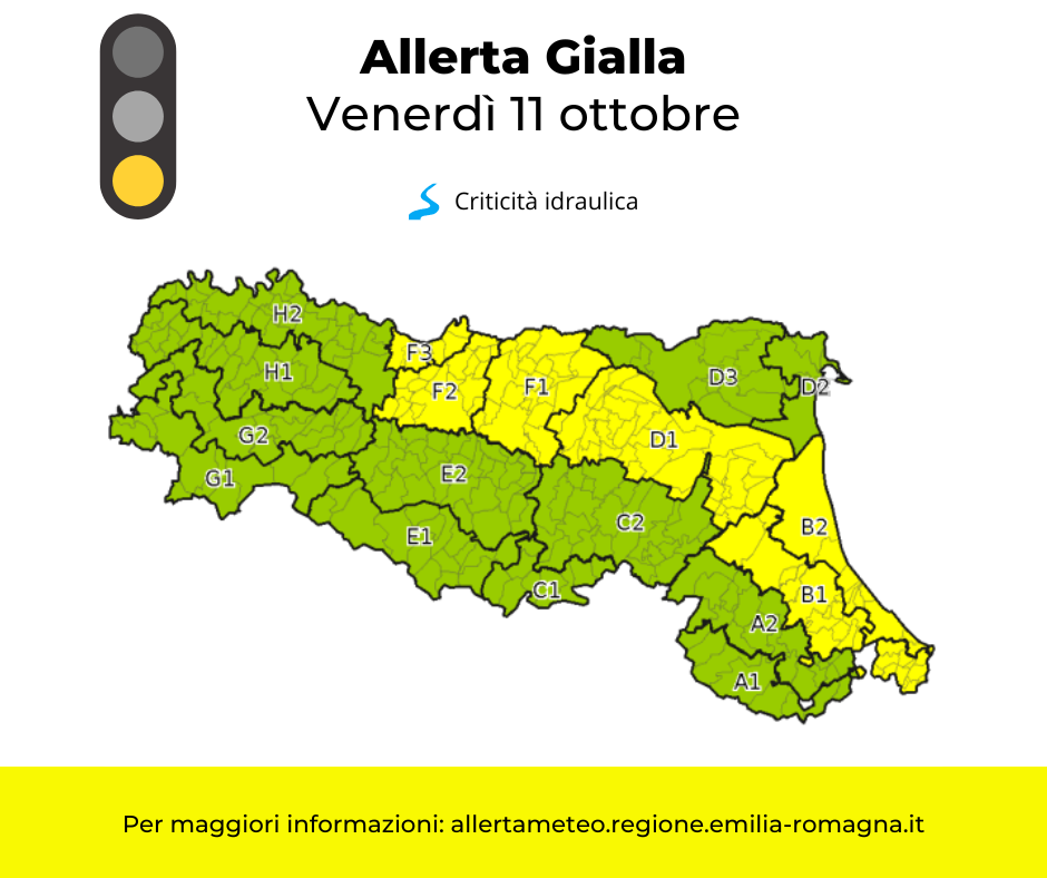 Allerta Meteo gialla venerdì 11 ottobre