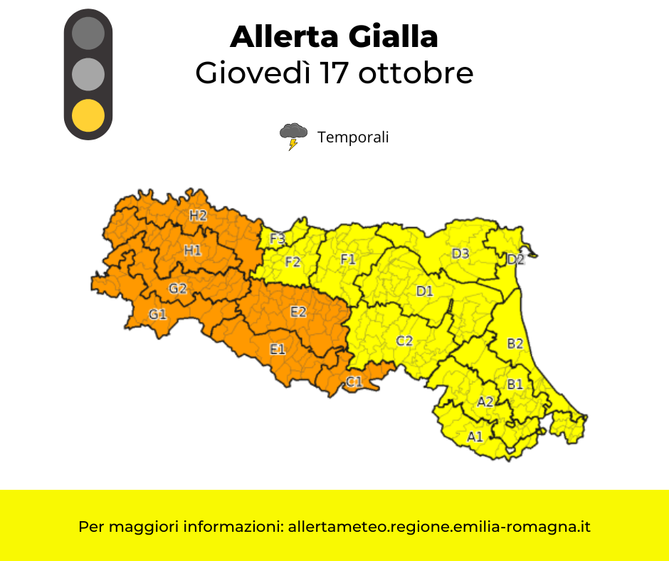 Allerta Meteo gialla giovedì 17 ottobre