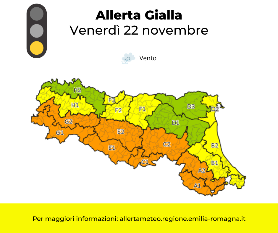 Allerta Meteo gialla venerdì 22 novembre
