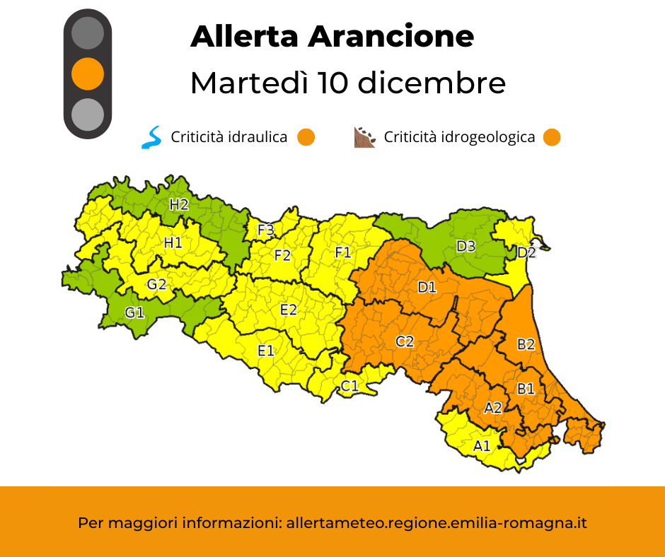 Allerta Meteo arancione martedì 10 dicembre