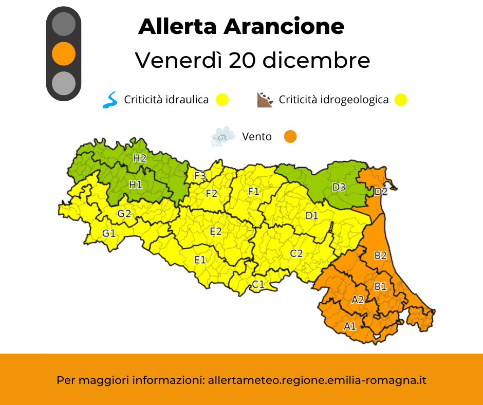 Allerta Meteo arancione venerdì 20 dicembre