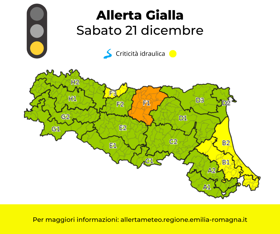 Allerta Meteo gialla sabato 21 dicembre