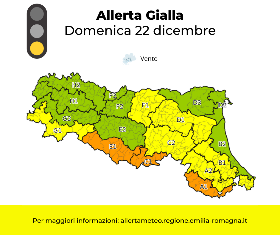 Allerta Meteo gialla domenica 22 dicembre